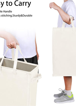 Odonata Slim Laundry Hamper Handles Collapsible Laundry Basket Thin Dirty Clothes Basket Narrow Laundry Bag Foldable Dirty Hamper 45L (Beige)