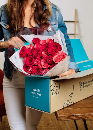 Benchmark Bouquets - 24 Stem Premium Blushing Beauty Roses (Glass Vase Included) - Flowers for Delivery - Gift for Graduation, Birthday, Anniversary, Sympathy, Get Well, Congratulations
