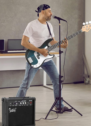 GLARRY Full Size Electric Bass Guitar with 20W AMP, 4 String Beginner Starter Kit with Accessories including Cable, Strap, Bag for Kids and Adults (Dark blue)