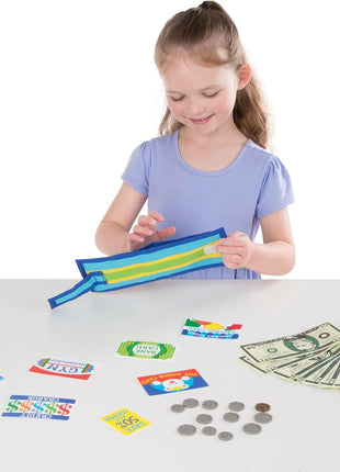 Melissa & Doug Pretend-to-Spend Toy Wallet With Play Money and Cards (45 pcs), Blue - FSC Certified