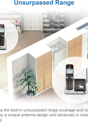 AT&T BL102-2 DECT 6.0 2-Handset Cordless Phone for Home with Answering Machine, Call Blocking, Caller ID Announcer, Audio Assist, Intercom, and Unsurpassed Range, Silver/Black