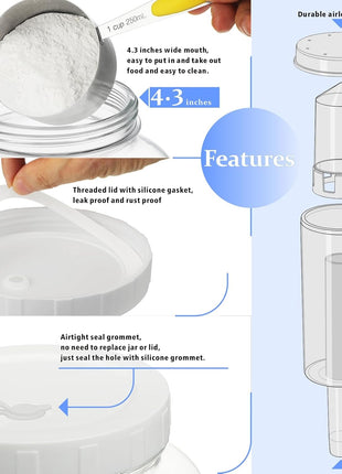 1 Gallon Large Fermentation Jars, 4.3" Wide Mouth Glass Jar, 2 Pack | 100% Airtight Lid, BPA-Free, Dishwasher Saf, Pickle Jar with 2 SCREW Lid, 3 Airlock and 2 Scale Mark for Sourdough Starter