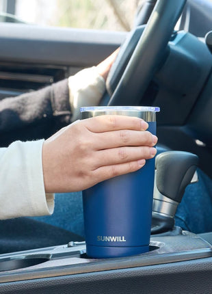 SUNWILL Travel Coffee Tumbler 20 oz, Insulated Mug with Lid, Stainless Steel Cup for Outdoor, Powder Coated Navy