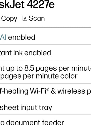 HP DeskJet 4227e Wireless All-in-One Color Inkjet Printer, Scanner, Copier, Best-for-Home, 3 Month Instant Ink Trial Included, AI-Enabled (6W7F0A)