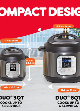 Instant Pot Duo 7-in-1 Mini Electric Pressure Cooker, Slow Rice Cooker, Steamer, Sauté, Yogurt Maker, Warmer & Sterilizer, Includes Free App with over 1900 Recipes, Stainless Steel, 3 Quart
