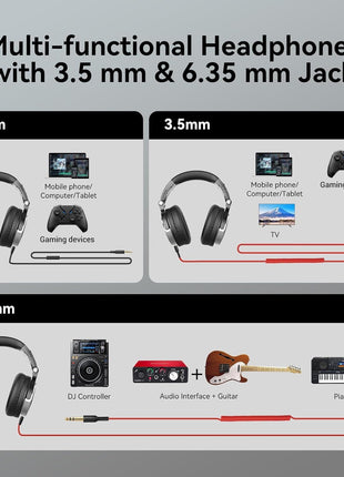 OneOdio Wired Over Ear Headphones Hi-Res Studio Monitor & Mixing DJ Stereo Headsets with 50mm Drivers and 1/4 to 3.5mm Jack for AMP Computer Recording Podcast Keyboard Guitar Laptop - Black