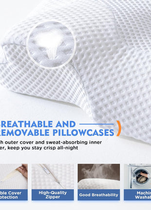 Cervical Pillow for Neck Pain Relief, Hollow Design Odorless Memory Foam Pillows with Cooling Case, Adjustable Orthopedic Bed Pillow for Sleeping, Support for Side Back Sleepers
