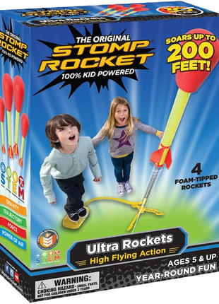 Stomp Rocket Ultra, High-Flying Rocket Launcher for Kids, 4 Rockets | Fun Outdoor Toys for Boys & Girls, Ages 5 & Up - Soft Foam Tipped Blaster Set Soars Up to 200ft - STEM Toys for Outside Play