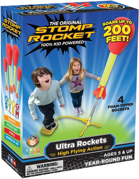 Stomp Rocket Ultra, High-Flying Rocket Launcher for Kids, 4 Rockets | Fun Outdoor Toys for Boys & Girls, Ages 5 & Up - Soft Foam Tipped Blaster Set Soars Up to 200ft - STEM Toys for Outside Play