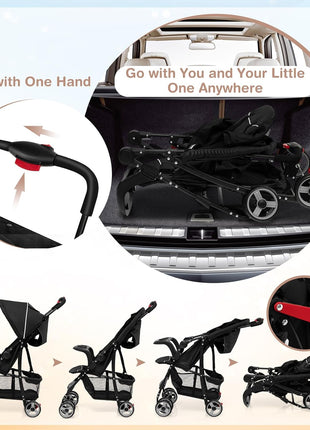 Baby Joy Lightweight Stroller, Compact Toddler Travel Stroller for Airplane, Infant Stroller w/Adjustable Backrest/Footrest/Canopy, 5-Point Harness, Storage Basket, Easy One-Hand Fold, Coffee