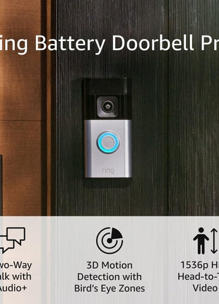 Ring Battery Doorbell Pro, Home or business security, Two-Way Talk with Audio+, 3D Motion Detection, and 1536p HD+ Head-to-Toe Video