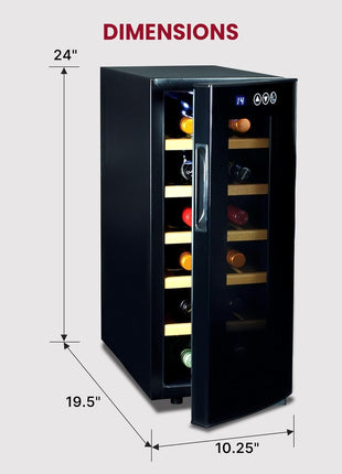 Koolatron Deluxe 12 Bottle Wine Cooler with Beech Wood Racks, Black, Thermoelectric Wine Fridge, 1 cu. ft. Freestanding Wine Refrigerator, Red, White and Sparkling Wine Storage for Kitchen or Home Bar