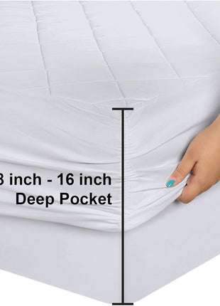 Utopia Bedding Quilted Fitted Mattress Pad, Queen Size, Elastic Fitted Mattress Topper Protector and Cover Stretches up to 16 Inches Deep, Machine Washable (White)