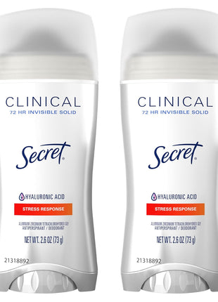 Secret Clinical Strength Invisible Solid Antiperspirant Deodorant for Women, 100HR Sweat & Odor Protection, 3X Stress Protection with Hyaluronic Acid, PH Balanced, Completely Clean Scent, 2.6 oz
