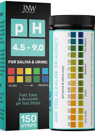 pH Test Strips for Urine and Saliva - 150 Litmus Paper pH Test Strips with Ebook, Quick & Easy pH Level Testing from 4.5-9.0, Ultimate Acidity Test Kit from JNW Direct