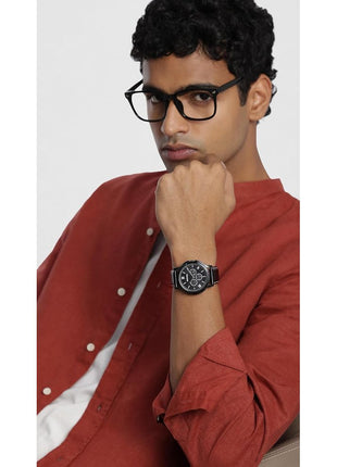 United Colors of Benetton Men Black Round Brass Dial Analogue Watch- UWUCG0803