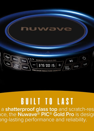 Nuwave Gold Pro Precision Induction Cooktop, Large 8" Heating Coil, 12" Heat-Resistant Cooking Surface, Adjustable Wattages,100°F to 575°F, Portable, Built-In Safety Auto Shut Off