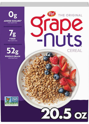 Post Grape Nuts Original Breakfast Cereal, Crunchy Whole Grain Wheat and Barley Cereal, Non GMO Project Verified, 20.5 OZ Box