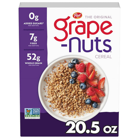 Post Grape Nuts Original Breakfast Cereal, Crunchy Whole Grain Wheat and Barley Cereal, Non GMO Project Verified, 20.5 OZ Box