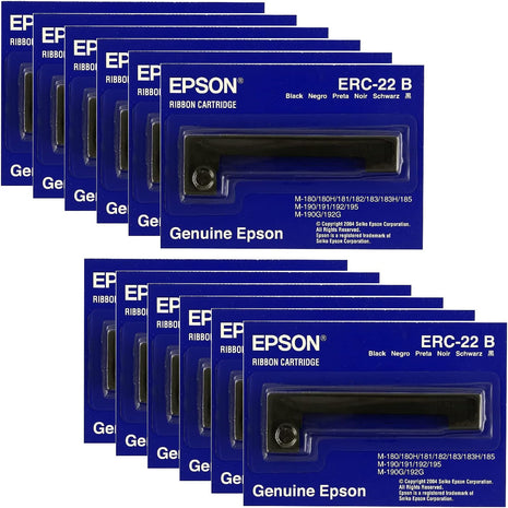 Genuine Epson (ERC-22B) 12-Pack Black Ribbon Cartridge For: M-180, M-181, M-183, M-185 (E65103)