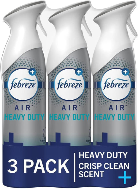 Febreze Air Mist Air Freshener Spray, Odor Fighting Room Spray, Air Fresheners for Home and Bathroom and Kitchen, Aerosol Can, Heavy Duty Crisp Clean Scent, 8.8oz, 3 Count
