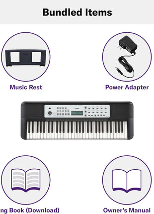 Yamaha 61-Key Portable Keyboard for Beginners with Built-In Songs, Quiz Mode, Music Rest, with Power Adapter YPT280