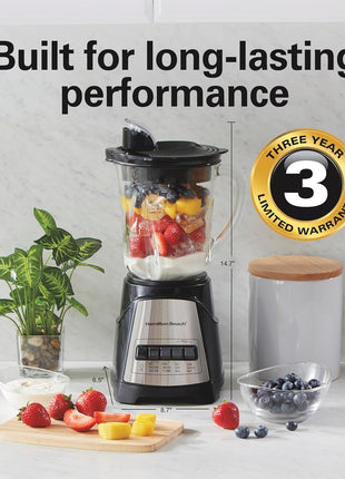 Hamilton Beach Power Elite Blender For Smoothies With Wave Action System | 40 oz. Glass Jar | 12 Functions Including Puree, Crush Ice | 700 Watts | Black | 58148AG