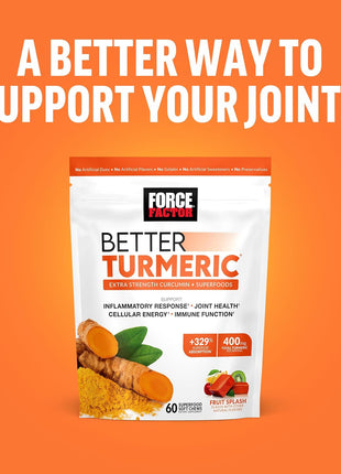 Force Factor Total Beets Soft Chews, 60 Chews & Better Turmeric Joint Support Supplement, 60 Soft Chews