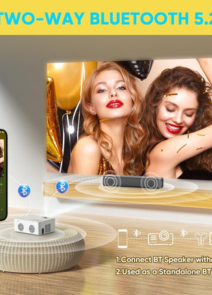 PURSHE Mini Bluetooth Projector, Full HD 1080P Supported Portable Outdoor Movie Projector for iOS, Android, Windows, Compatible with TV Stick/HDMI/Smartphone/PS4/USB [Remote Included]