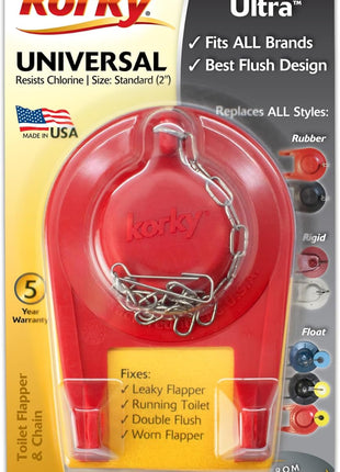 Korky Ultra Standard 2-Inch Universal Toilet Flapper - Long Lasting Rubber - Easy to Install - Made in USA, 100BP