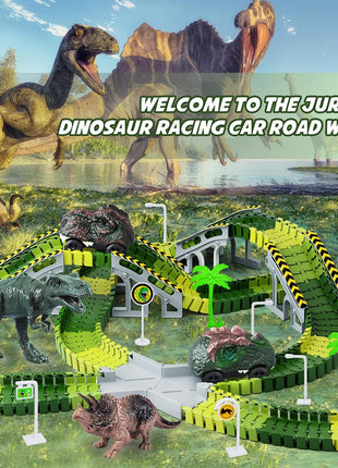 Dinosaur Toys, Create A Dinosaur World Road Race, Dinosaur Track Toys | Flexible Track Playset, 2 pcs Cool Dinosaur Car, Dinosaur Race Car Track for 3 4 5 6 Year & Up Old Boy Girls Best Gift