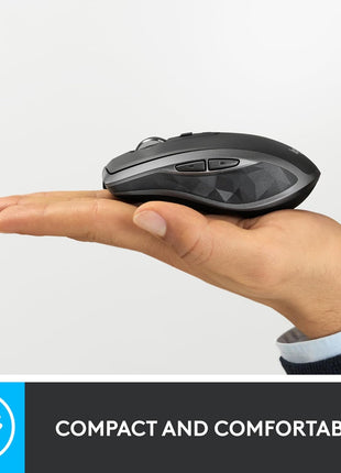 Logitech MX Anywhere 2S Bluetooth Edition Compact Wireless Mouse, No USB Receiver - Use On Any Surface, Hyper-Fast Scrolling, Rechargeable, Control Up to 3 Apple Mac and Windows Computers and Laptops