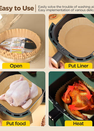 Air Fryer Liners, 8" Parchment Paper for 5-8 QT | Food-Grade Air Fryer Liners Disposable, Oil-Proof, Greaseproof for Baking, Roasting, Microwave Airfryer Baskets Accessories