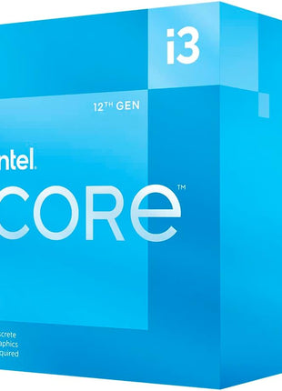 Intel® CoreTM 12th Gen i3-12100F desktop processor, featuring PCIe Gen 5.0 & 4.0 support, DDR5 and DDR4 support. Discrete graphics required.