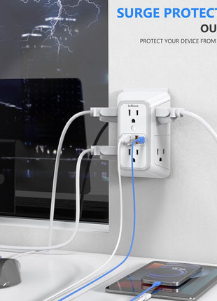 Outlet Extender Surge Protector - 6 Outlet Splitter with 4 USB Ports (2 USB C), Multiple Plug Expander Wall Charger, 3 Sided Multi Plug Wall Adapter Power Strip for Home Office Kitchen Travel