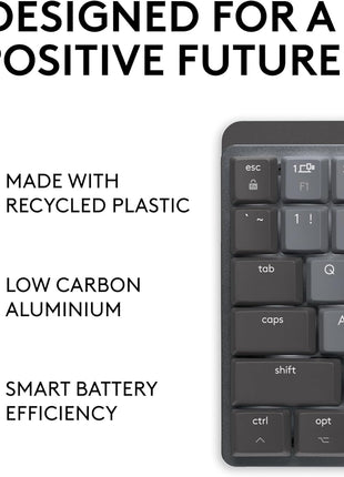 Logitech MX Mechanical Mini for Mac Wireless Illuminated Keyboard, Low-Profile Performance Switches, Tactile Quiet Keys, Backlit, Bluetooth, USB-C, Apple, iPad - Space Grey
