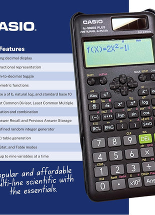Casio fx-300ES Plus 2nd Edition – Standard Scientific Calculator | 262 Functions, Natural Textbook DisplaySM | Ideal for Middle, High School Math, Statistics & Algebra | Black