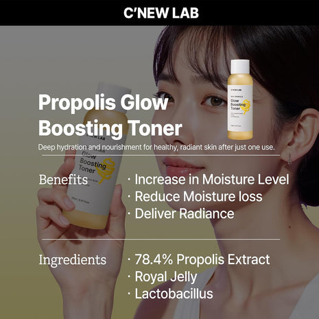 C'NEW LAB Real Propolis Glow Boosting Toner 150ml (5.07 fl.oz.) | Deep Hydration & Skin Barrier Strengthening Toner | Propolis Extract, Honey Extract, Panthenol, Korean Skin Care