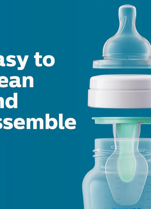 Philips Avent Anti-Colic Baby Bottle with AirFree Vent, Medium Flow, 9 oz | For Ages 1 Month+, Reduces Colic, Gas & Reflux, Flow 2 Nipple with Secure Latch System, BPA-Free, 4-Pack, Clear, SCY703/04