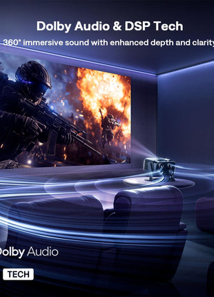 Aurzen BOOM mini Google TV Smart Projector with WiFi and Bluetooth, Voice Control, Family Mode, 20W Dolby Audio, Real-Time Focus,4K Supported Movie Projector for Bedroom/Home/Outdoor Live Sports,Black