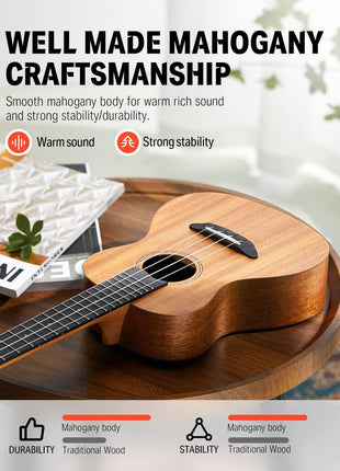 Donner Concert Ukulele Beginner Mahogany 23 Inch Ukelele Kit with Free Online Lesson Gig Bag Strap Nylon String Tuner Picks Cloth DUC-1 Gift Choice