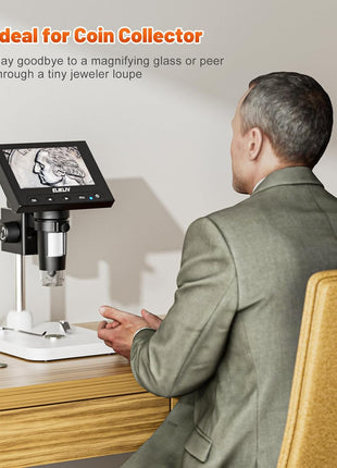 Elikliv Microscope, LCD Digital Coin Microscope 1000x, Coin Magnifier with 8 Adjustable LED Lights, PC View Compatible with Windows/MacBook, EDM4, 4.3-Inch