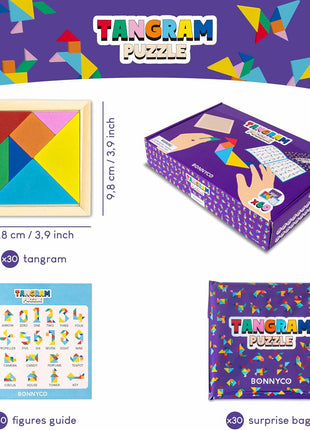 BONNYCO Tangram Puzzle Wooden Pack 30 Kids Party Favors. Goodie Bags Stuffers for Kids 3-5 4-8, Return Gifts for Birthday Party. Goody Bag Stuffers, Pinata Filler Toys Bulk. Classroom Prizes, Rewards