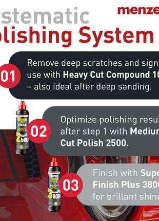 menzerna Polishing Set 8oz – HCC1000, MCC2500 & 3800 | 3-Step System for Scratch Removal, Swirl Elimination & Mirror-Like Finish