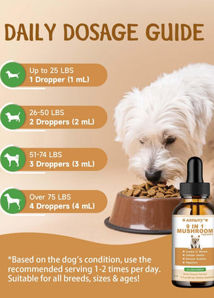 9 in 1 Mushroom Supplement for Dogs - Digestive, Cellular, Immune Health Support, Mushroom Immune Dog Chews Turkey Tail Mushroom for Dogs - Gut, Skin, Joint, Immune Health- Dog Lumps & Bumps