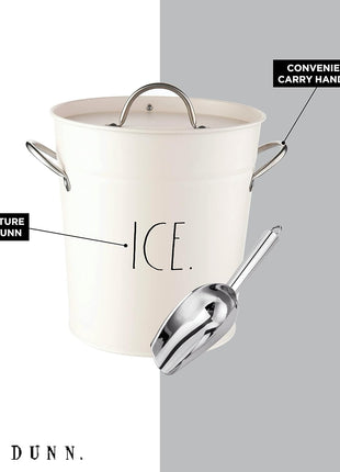 Rae Dunn Ice Bucket with Scoop   Stainless Steel Bucket with Handle, Lid and Ice Scooper   4 Qt. Storage Bin for Ice Cubes for Bars, Parties, Backyard Barbeques, Picnics, and Camping (White)