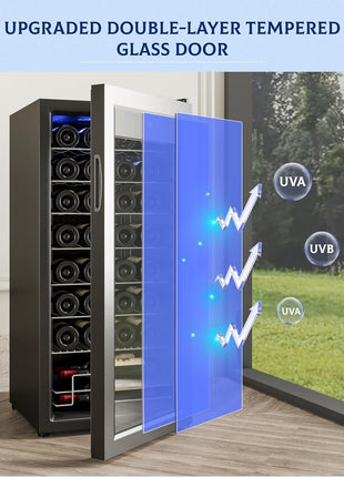 GarveeHome Wine Fridge, Compressor Wine Cooler Refrigerator, Beverage and Wine Refrigerator with Digital Touch Control, Double-Layer Glass Door, Freestanding or Built-In, 32 Bottles