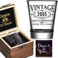 21st Birthday Gifts for Him Her   Limited Edition Shot Glass with Wooden Box   Vintage 2004 Cheers To 21 Years, Finally 21 Party Decorations Supplies   Turning 21 Bday Present for Men Brother Friends