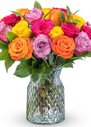 Benchmark Bouquets - Roses Bouquet Assorted Colors - Fresh Flowers for Delivery - Two Dozen Long Stem Roses - Live Flowers - Gift Roses in a Box - Birthday Flowers for Women (Glass Vase Included)