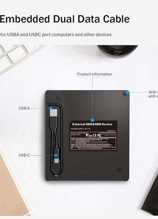 ORIGBELIE External DVD Drive, CD Drive USB 3.0 Typle C CD/DVD ROM +/-RW Adapter with USB Port DVD Burner for Laptop PC Desktop Computer, Optical Disk Drive CD Player Compatible with Mac Windows Linux
